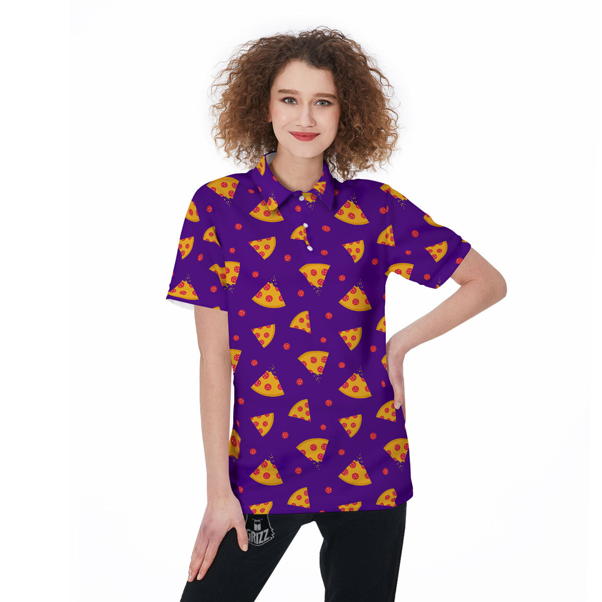 Pizza Purple Print Pattern Women's Golf Shirts-grizzshop