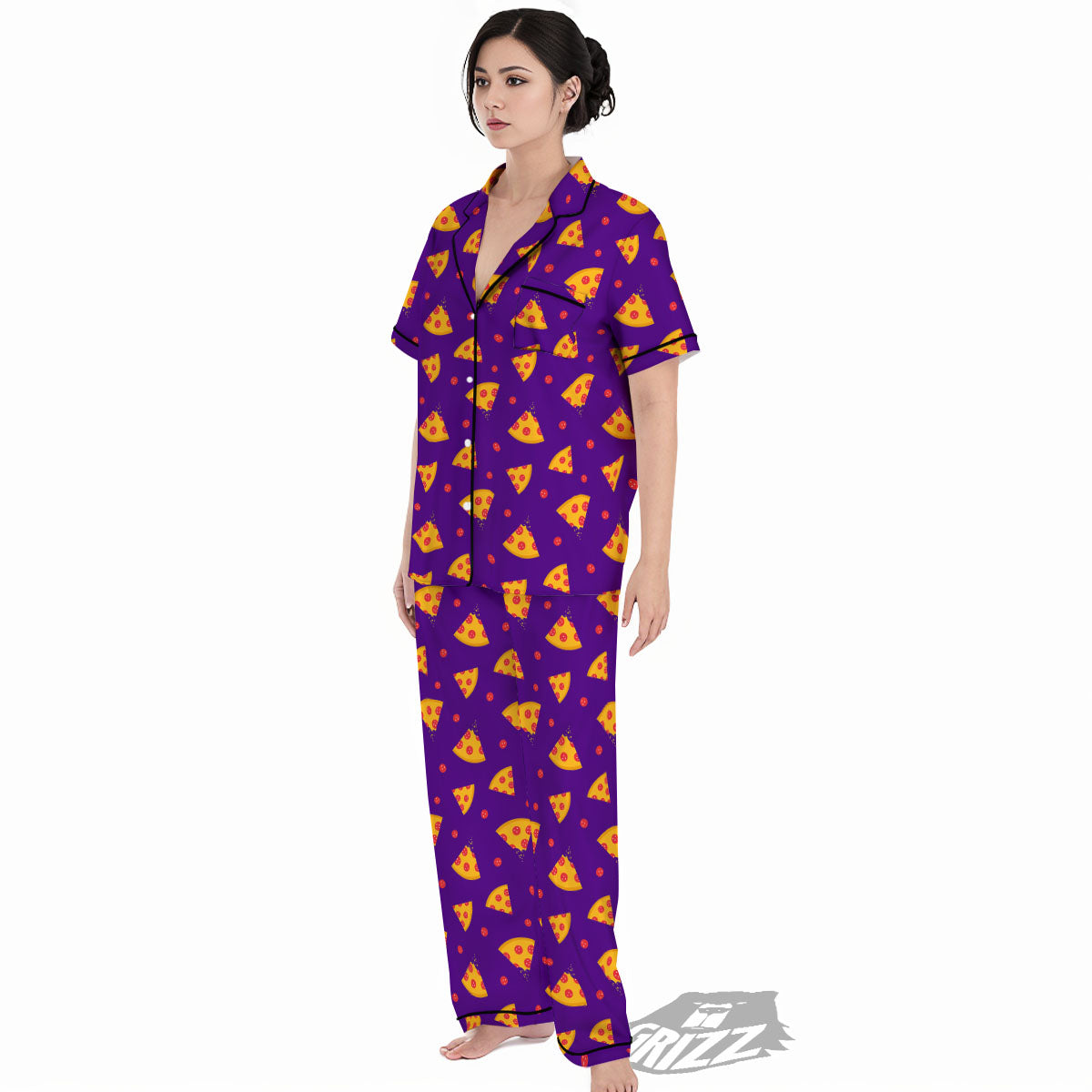 Pizza Purple Print Pattern Women's Pajamas Set-grizzshop