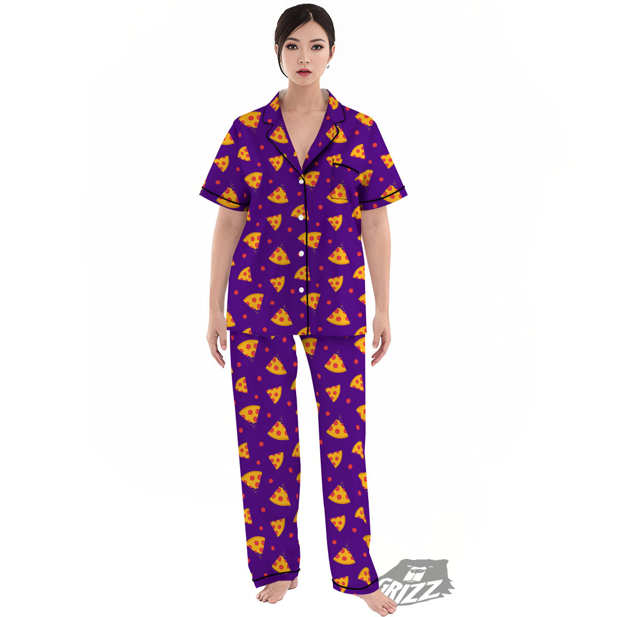 Pizza Purple Print Pattern Women's Pajamas Set-grizzshop