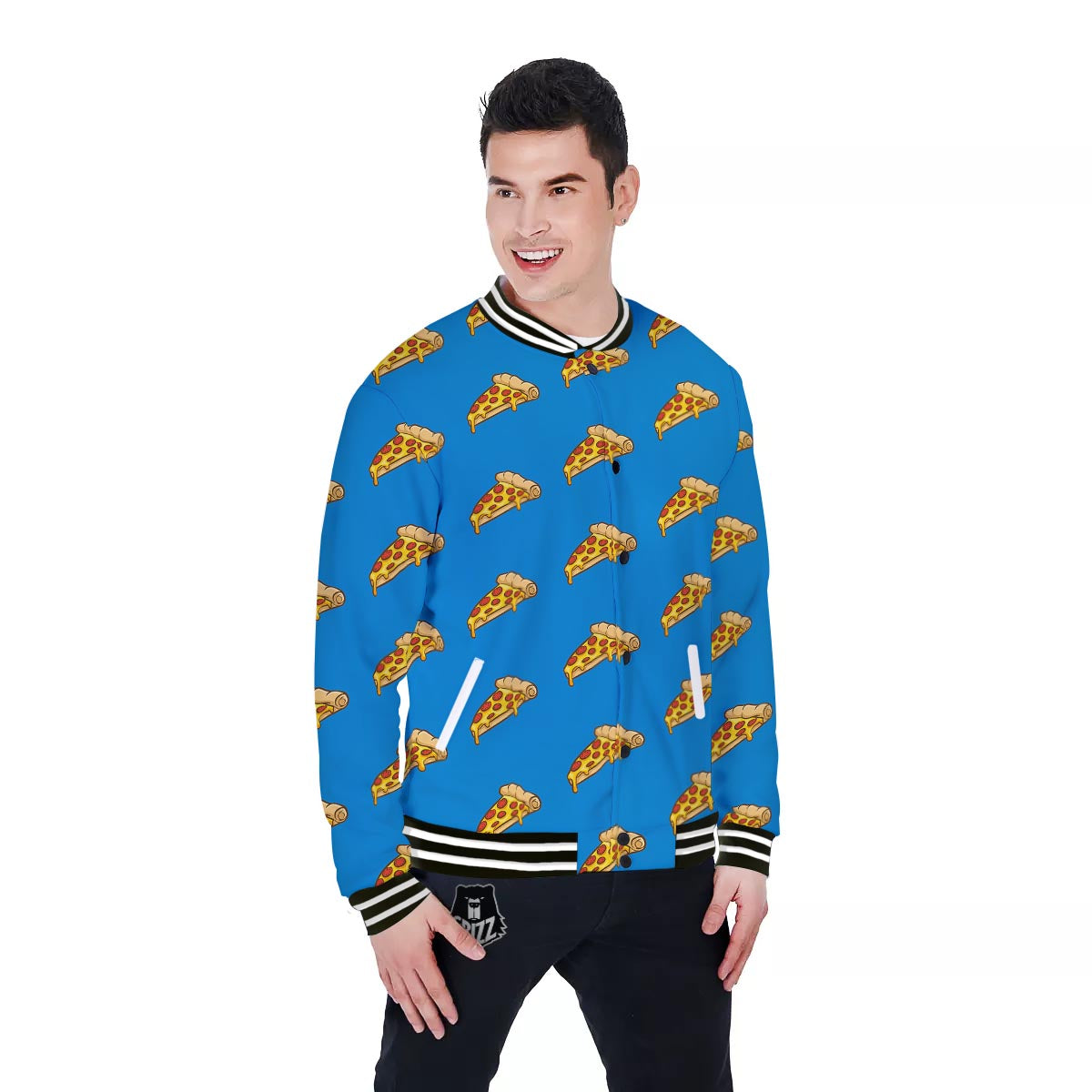 Pizza Teal Print Pattern Baseball Jacket-grizzshop