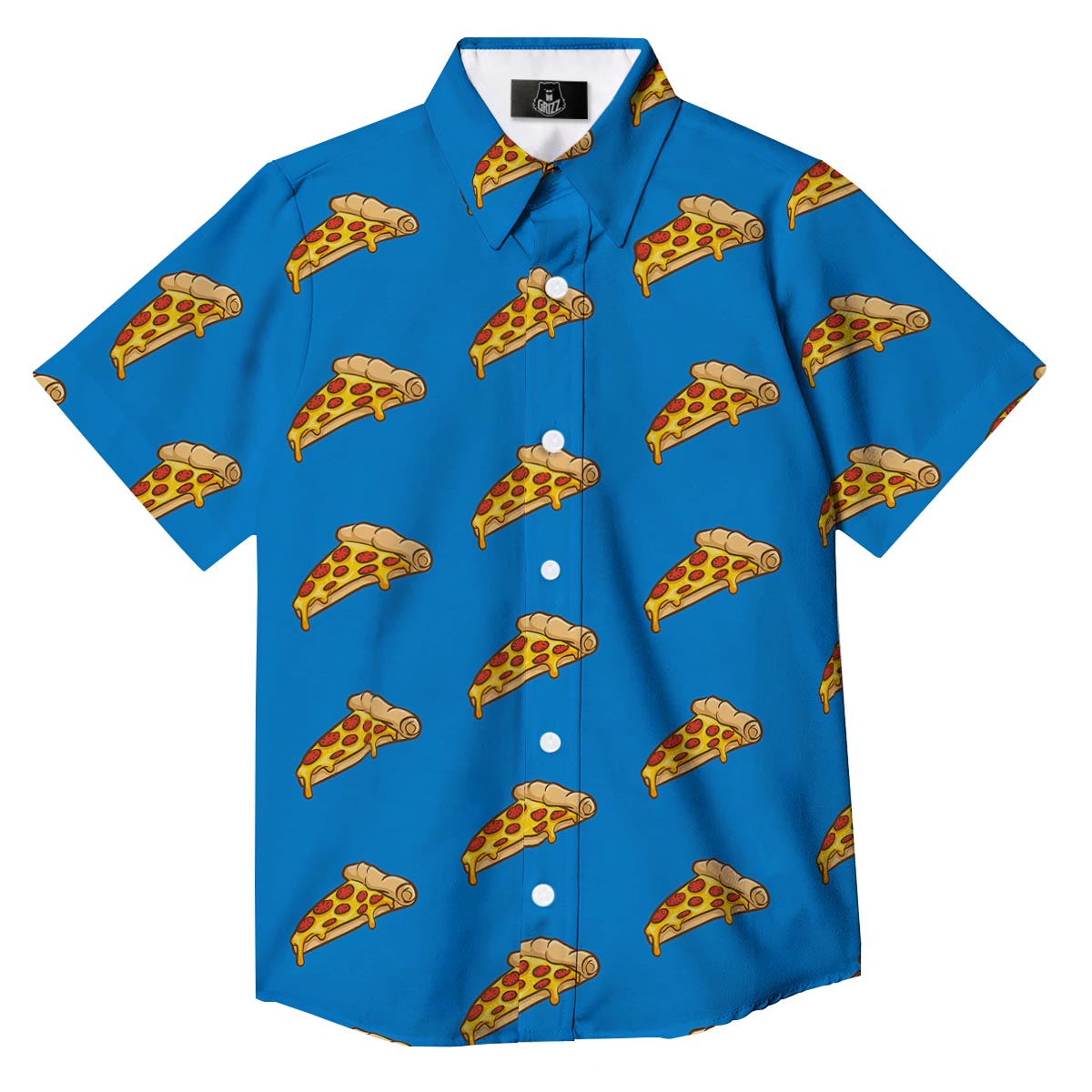 Pizza Teal Print Pattern Button Up Shirt-grizzshop