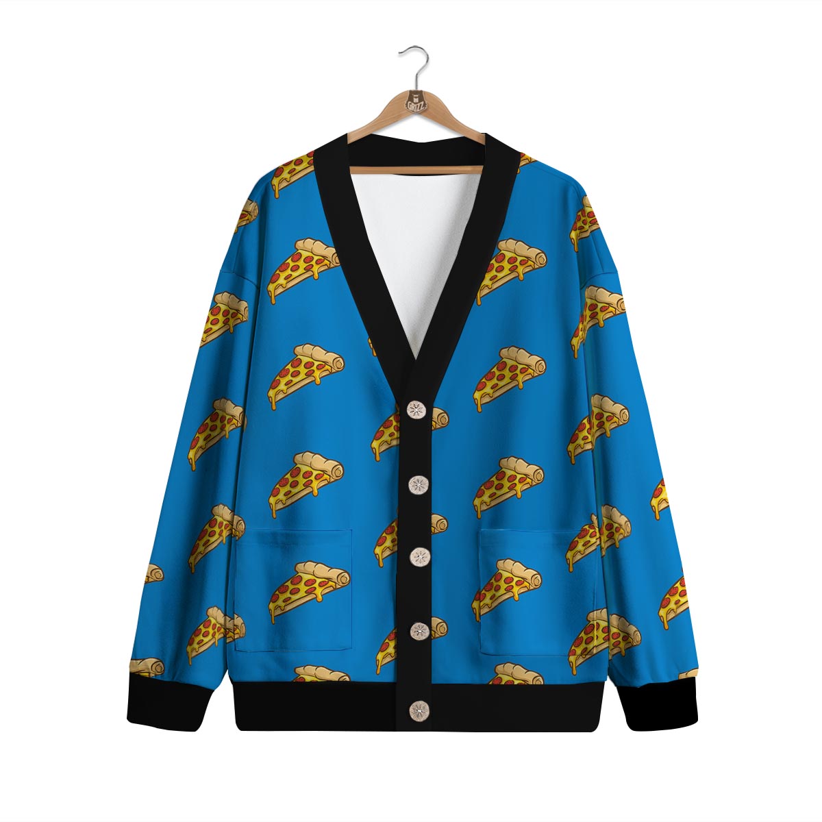 Pizza Teal Print Pattern Cardigan-grizzshop