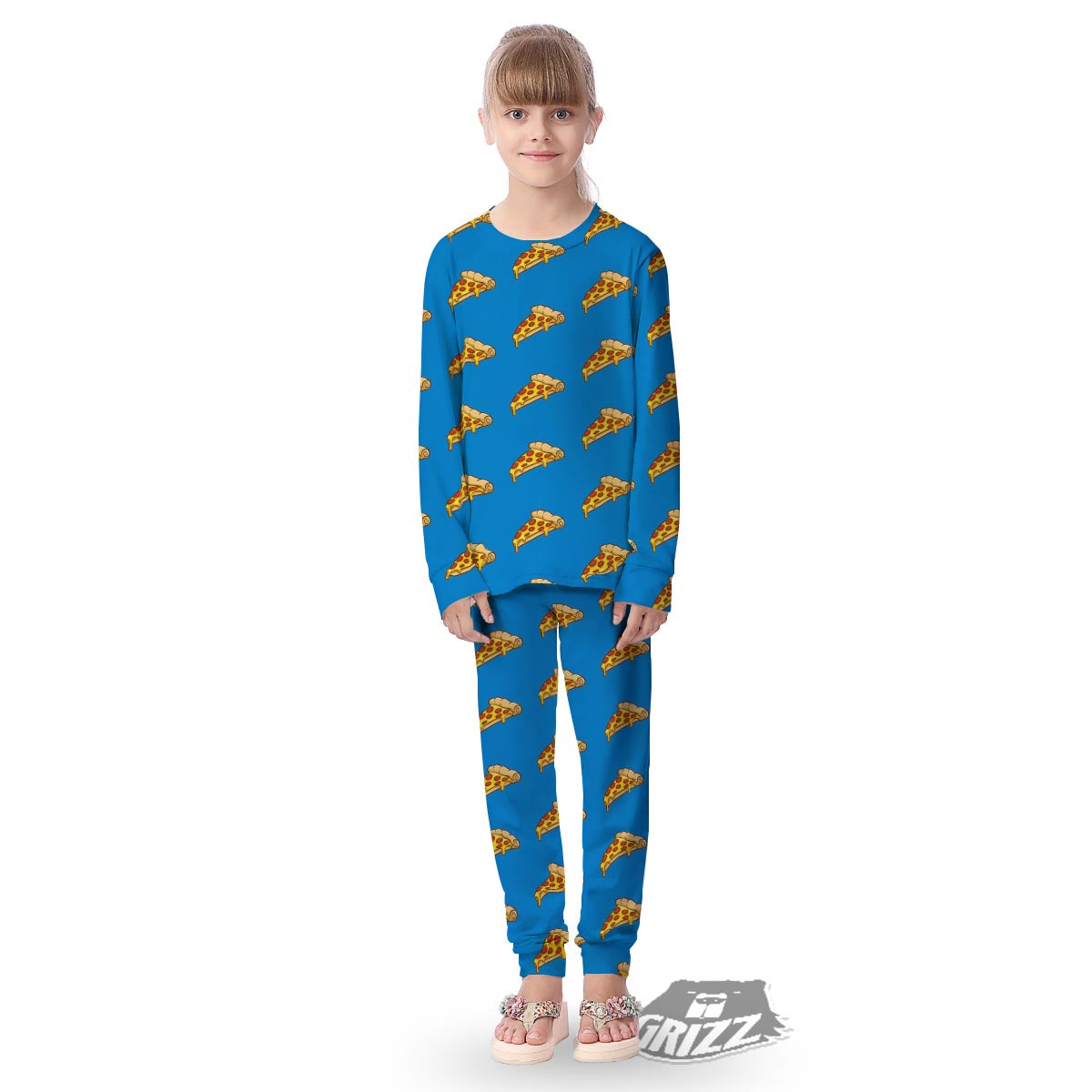 Pizza Teal Print Pattern Kid's Pajamas-grizzshop
