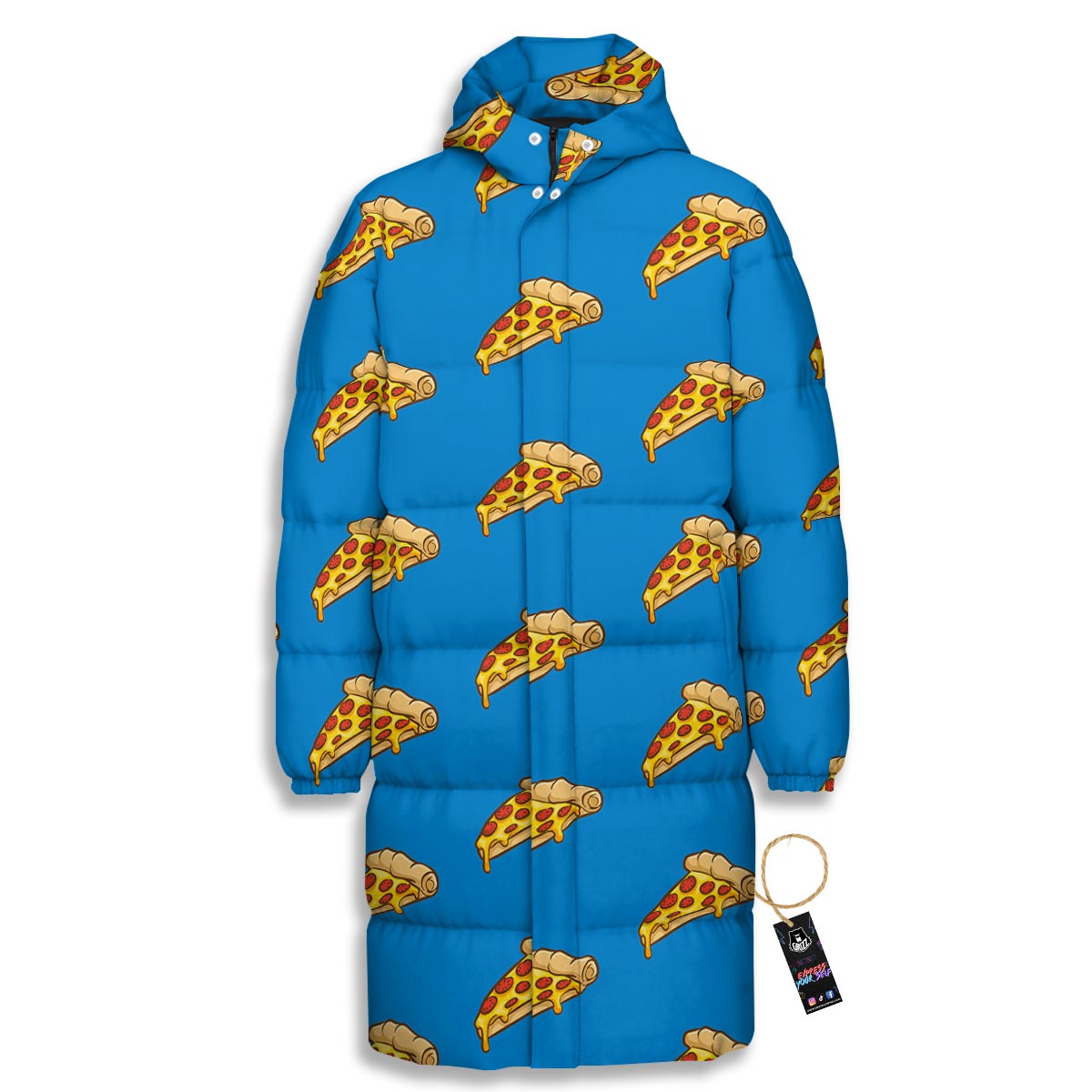 Pizza Teal Print Pattern Long Down Jacket-grizzshop
