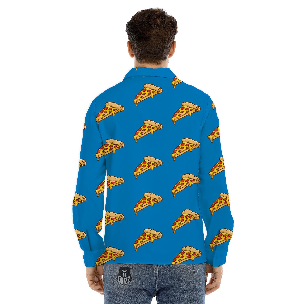Pizza Teal Print Pattern Men's Dress Shirts-grizzshop