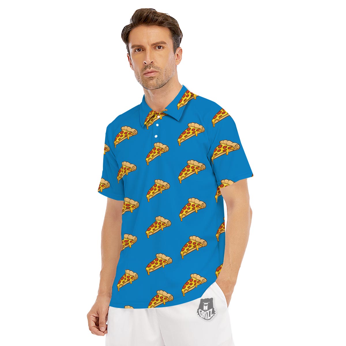 Pizza Teal Print Pattern Men's Golf Shirts-grizzshop