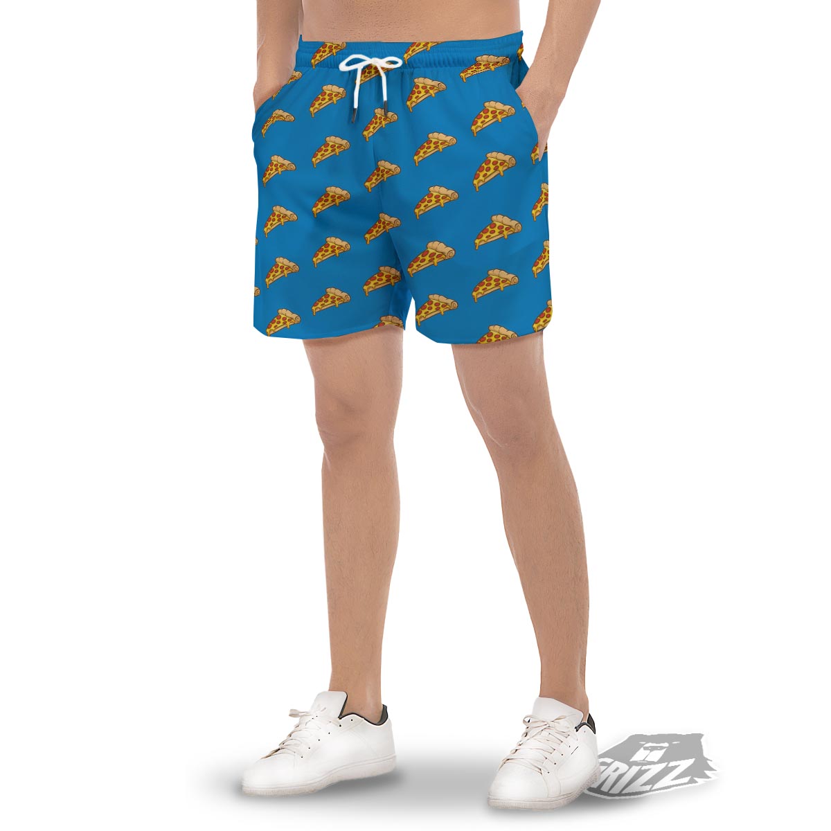 Pizza Teal Print Pattern Men's Gym Shorts-grizzshop