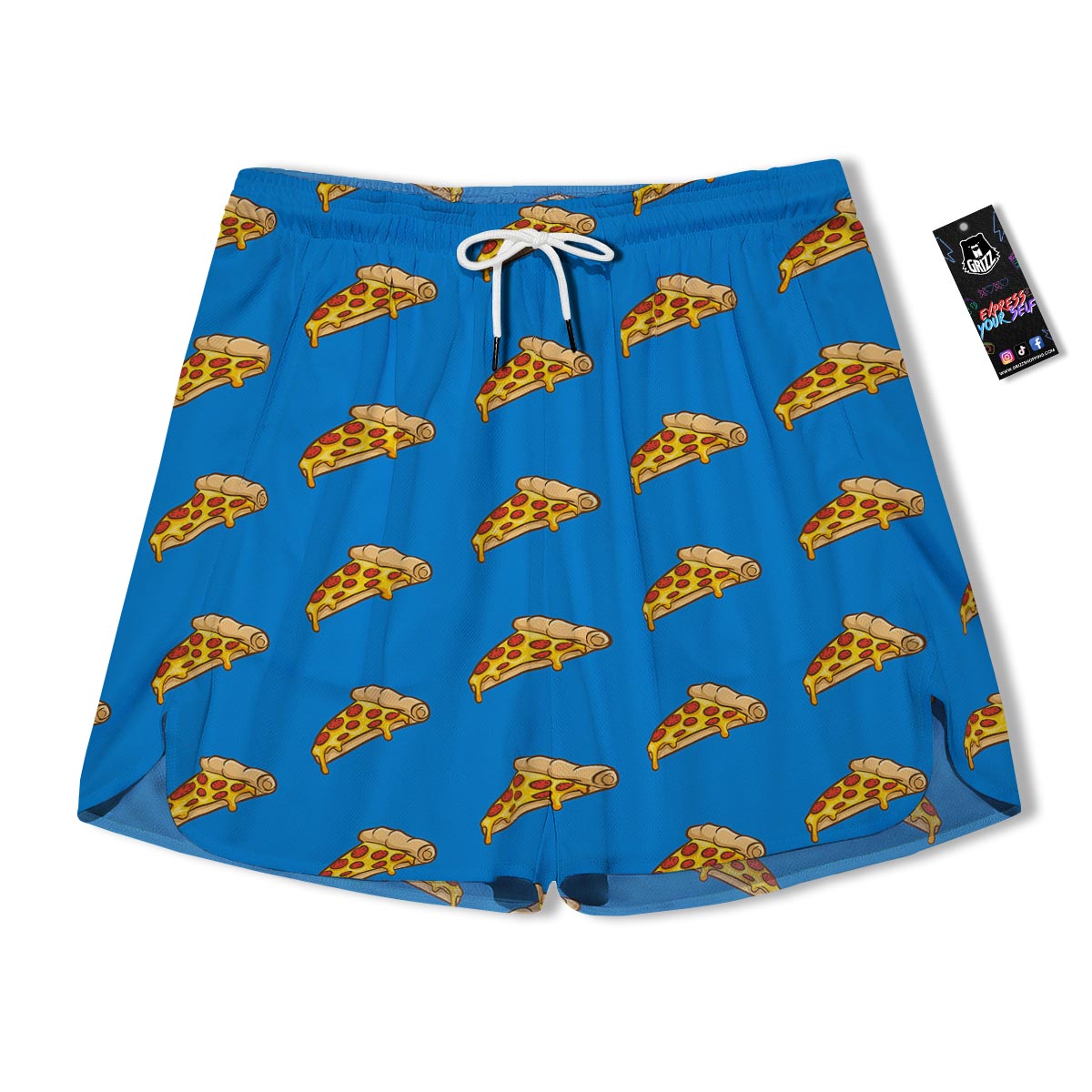 Pizza Teal Print Pattern Men's Running Shorts-grizzshop