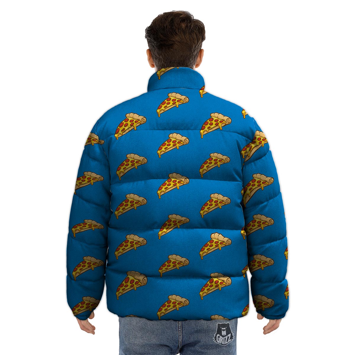 Pizza Teal Print Pattern Puffer Jacket-grizzshop