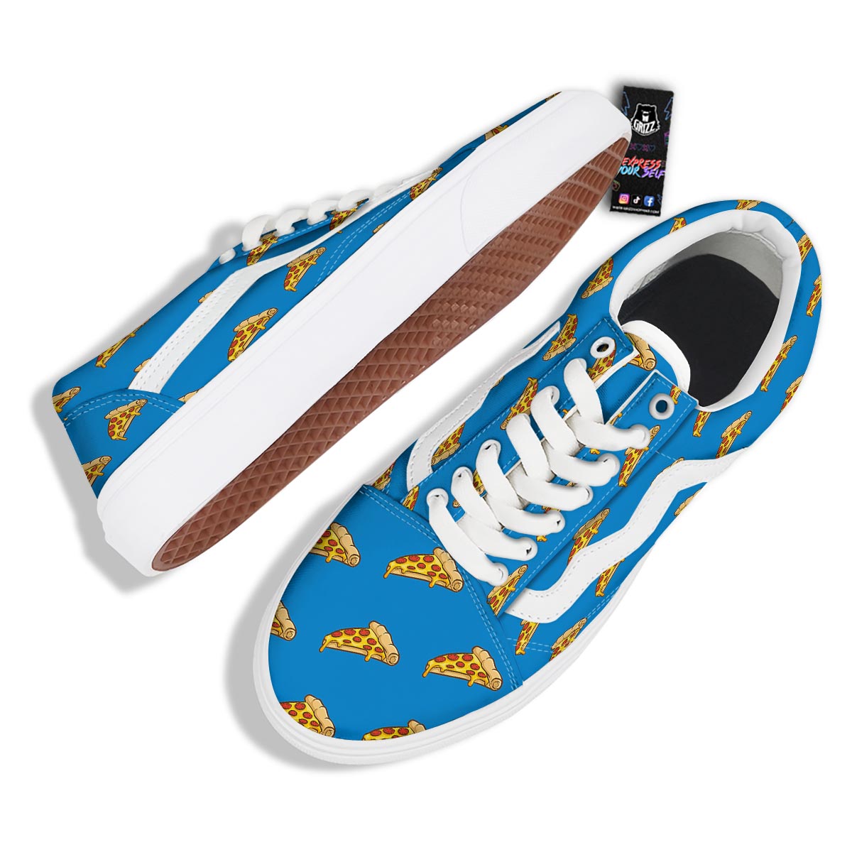 Pizza Teal Print Pattern Skate Shoes-grizzshop