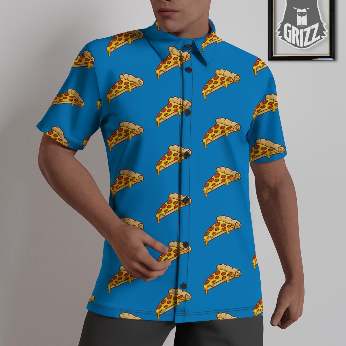 Pizza Teal Print Pattern Untucked Shirts-grizzshop