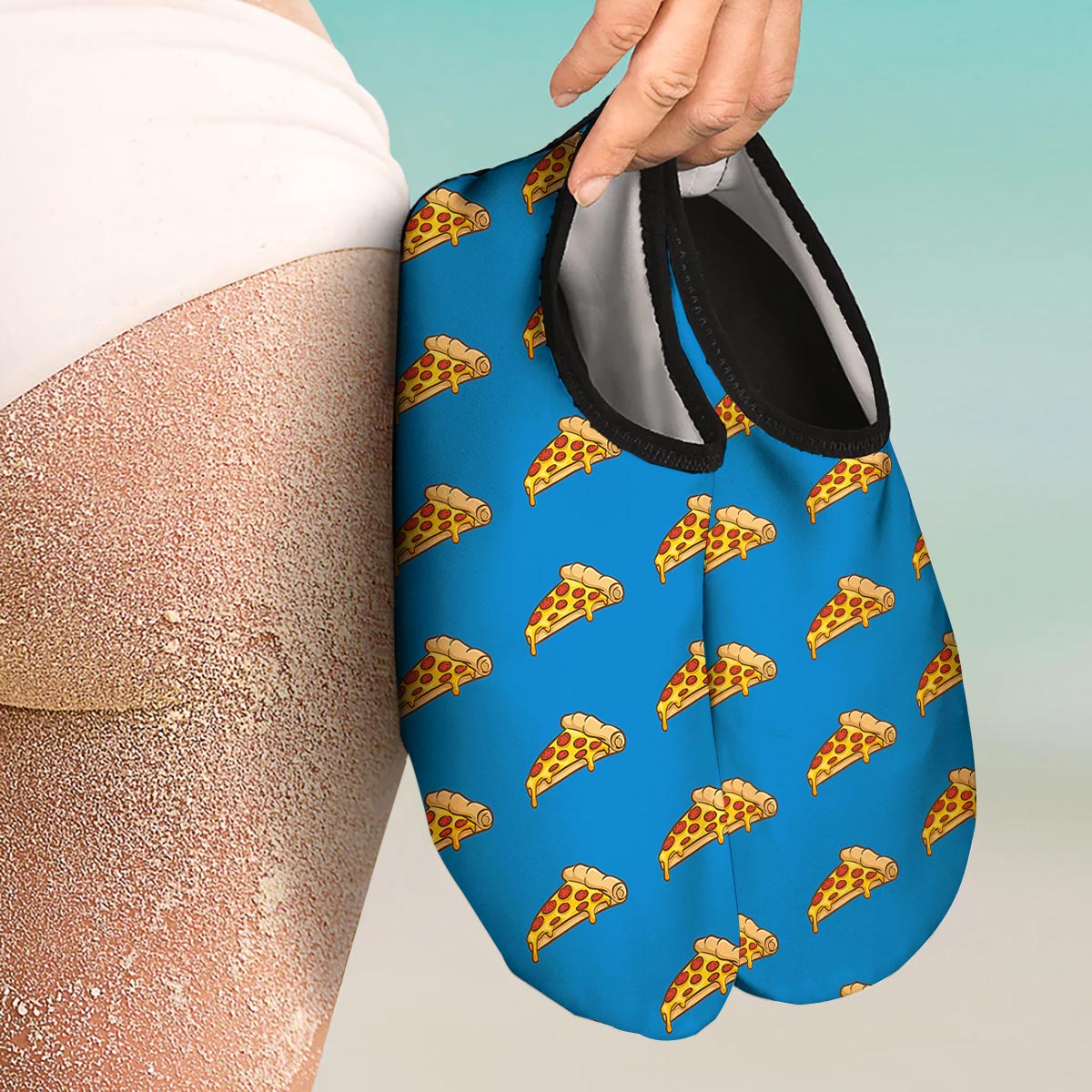 Pizza Teal Print Pattern Water Shoes-grizzshop