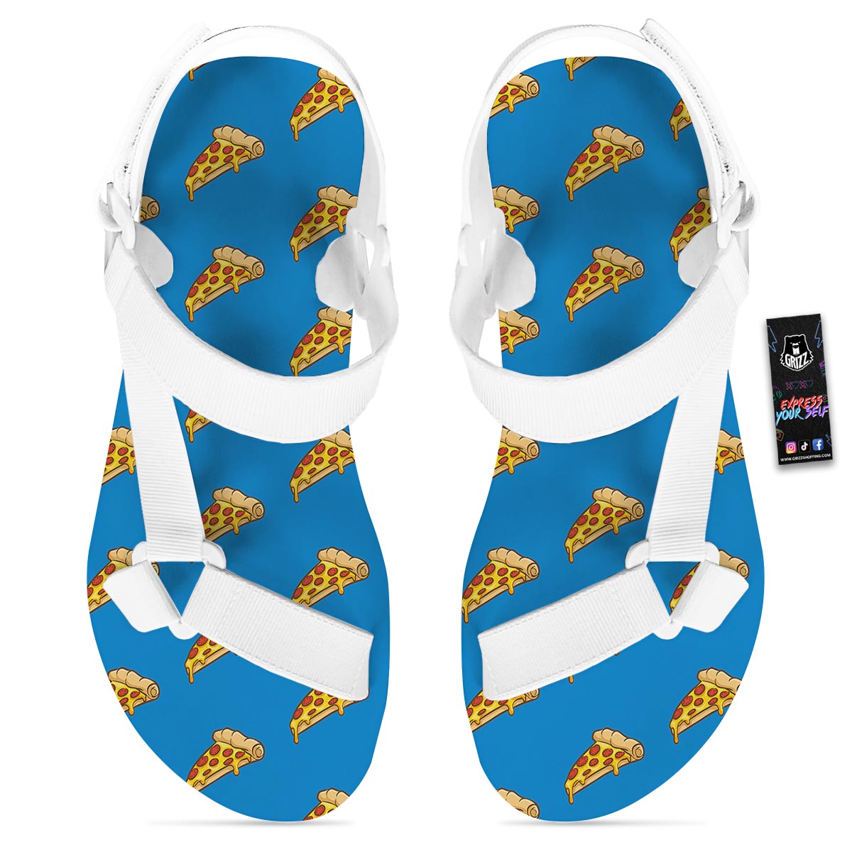 Pizza Teal Print Pattern White Open Toe Sandals-grizzshop