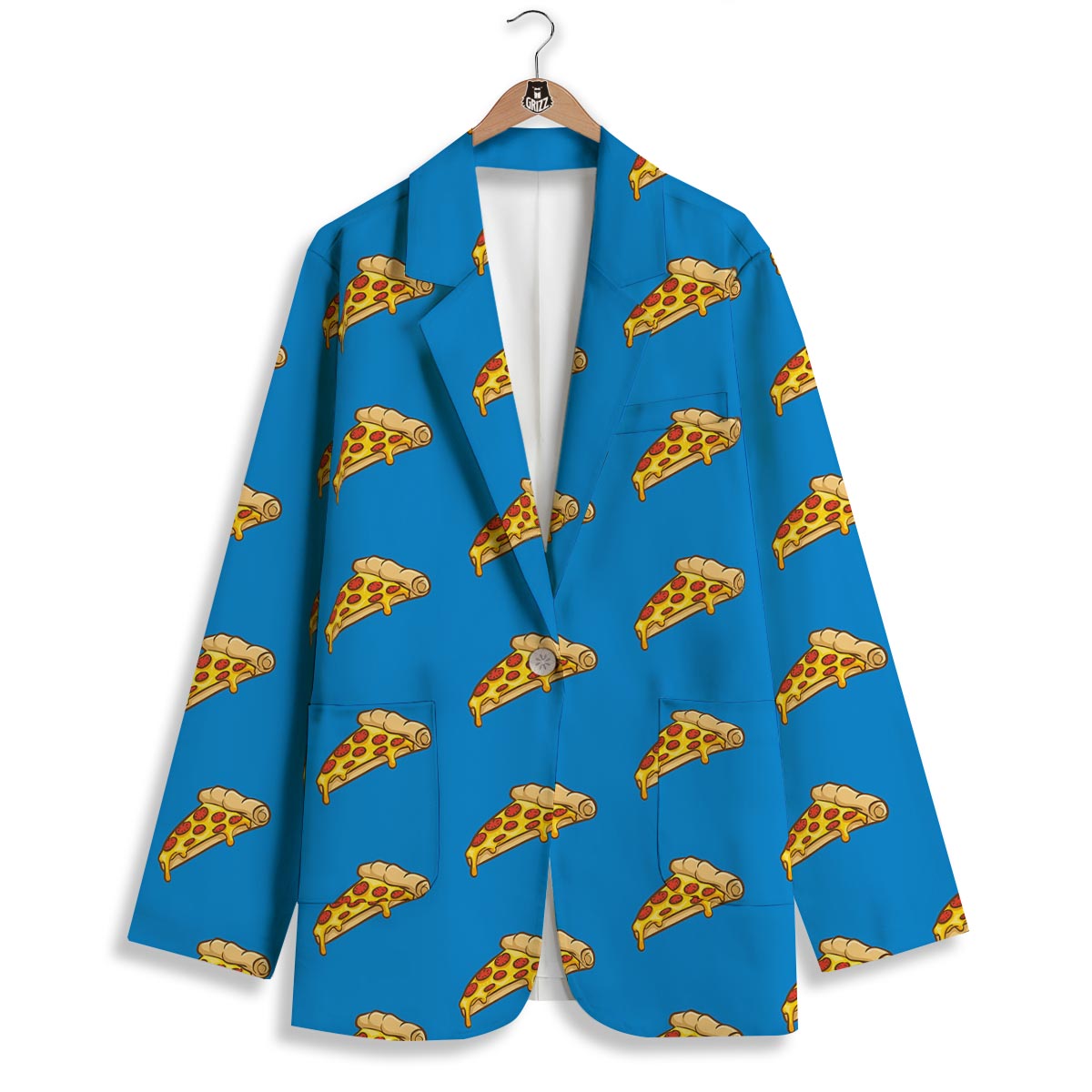 Pizza Teal Print Pattern Women's Blazer-grizzshop
