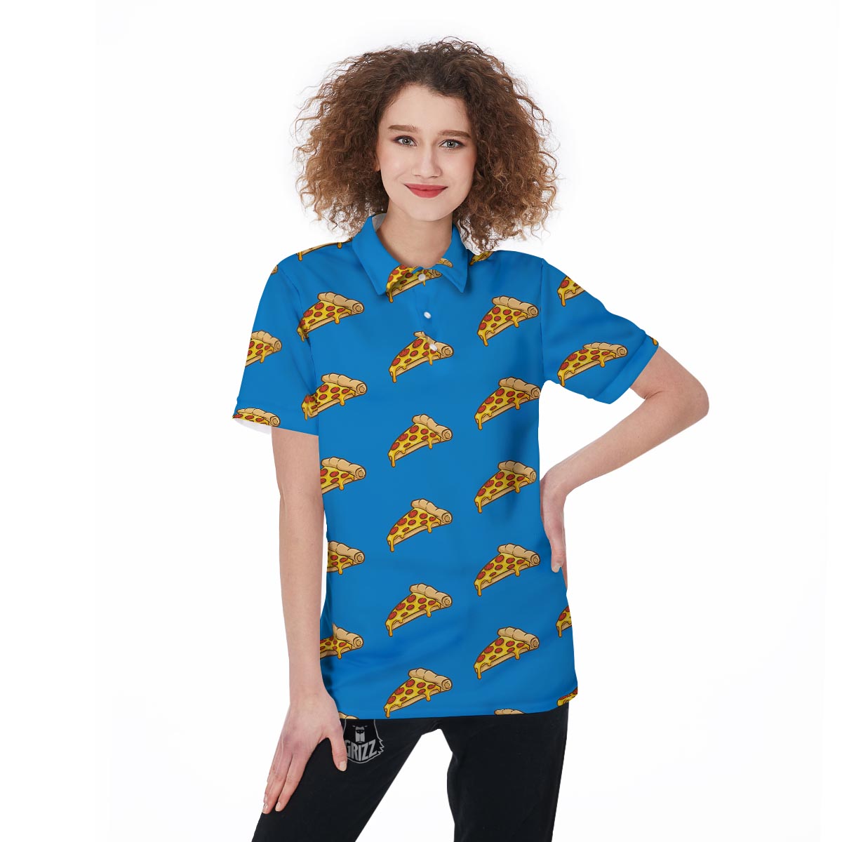Pizza Teal Print Pattern Women's Golf Shirts-grizzshop