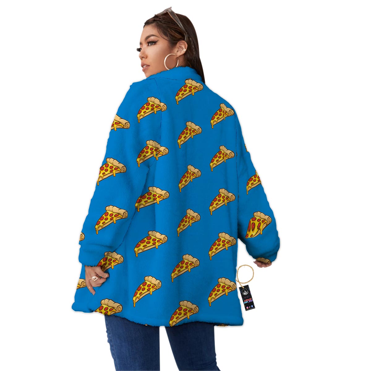 Pizza Teal Print Pattern Women's Sherpa Jacket-grizzshop
