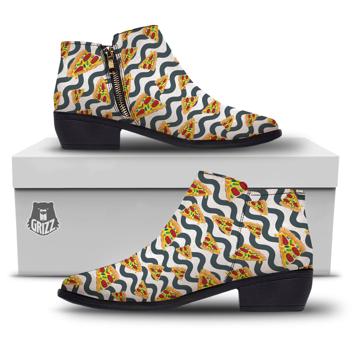 Pizza Zigzag Print Pattern Ankle Boots-grizzshop