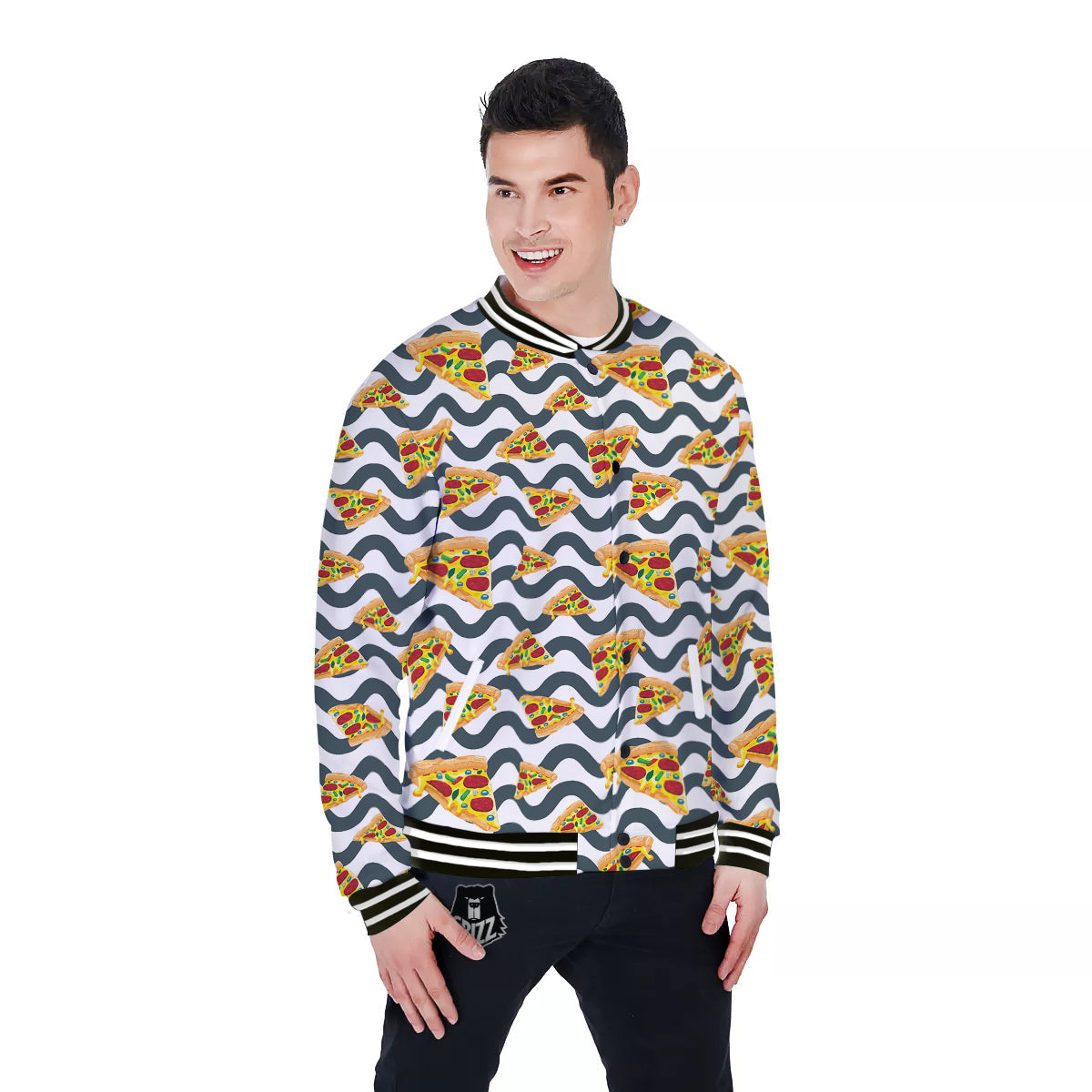 Pizza Zigzag Print Pattern Baseball Jacket-grizzshop