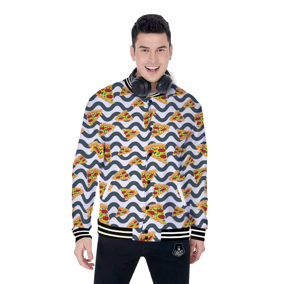 Pizza Zigzag Print Pattern Baseball Jacket-grizzshop