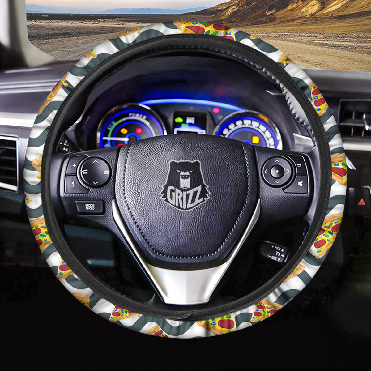 Pizza Zigzag Print Pattern Car Steering Wheel Cover-grizzshop