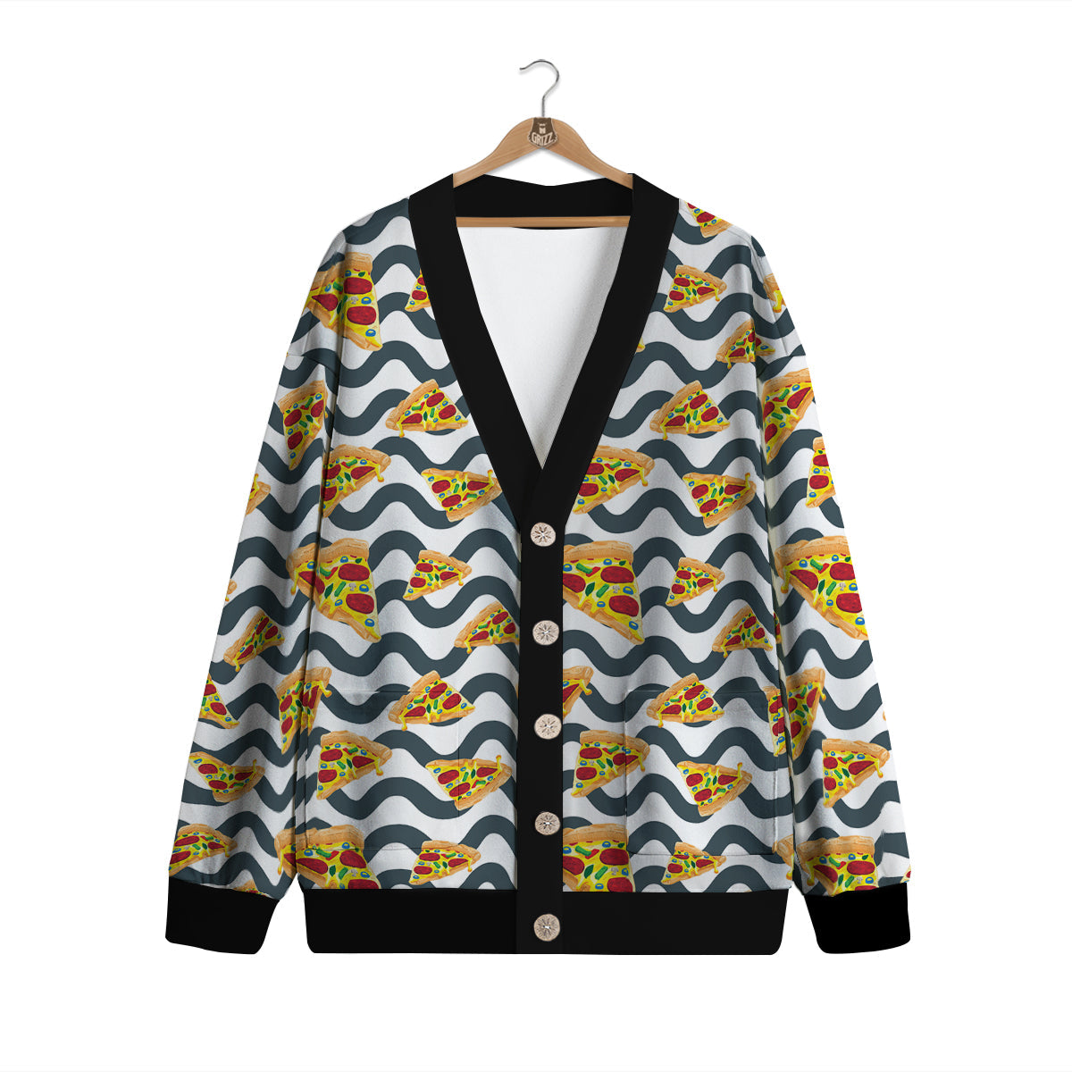 Pizza Zigzag Print Pattern Cardigan-grizzshop
