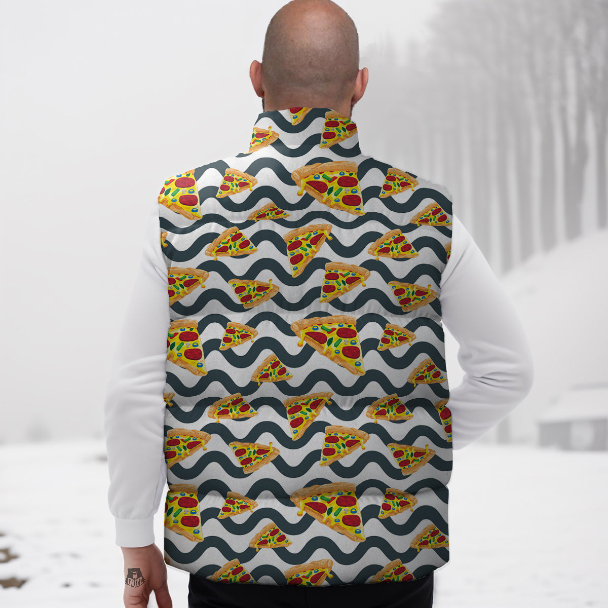 Pizza Zigzag Print Pattern Down Vest