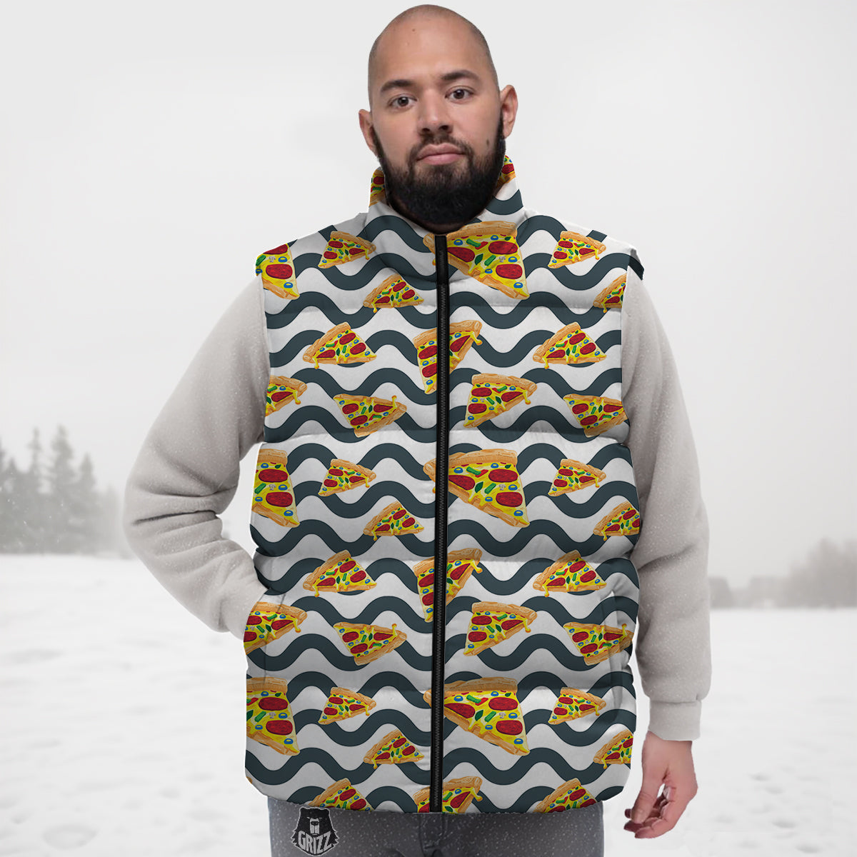Pizza Zigzag Print Pattern Down Vest