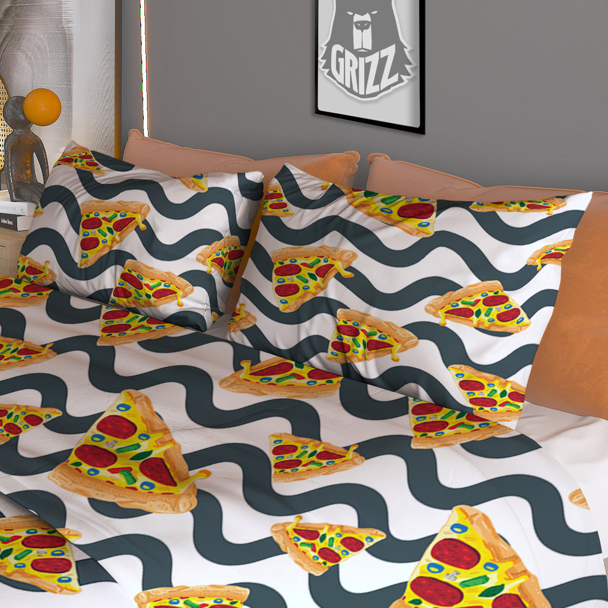 Pizza Zigzag Print Pattern Duvet Cover Bedding Set
