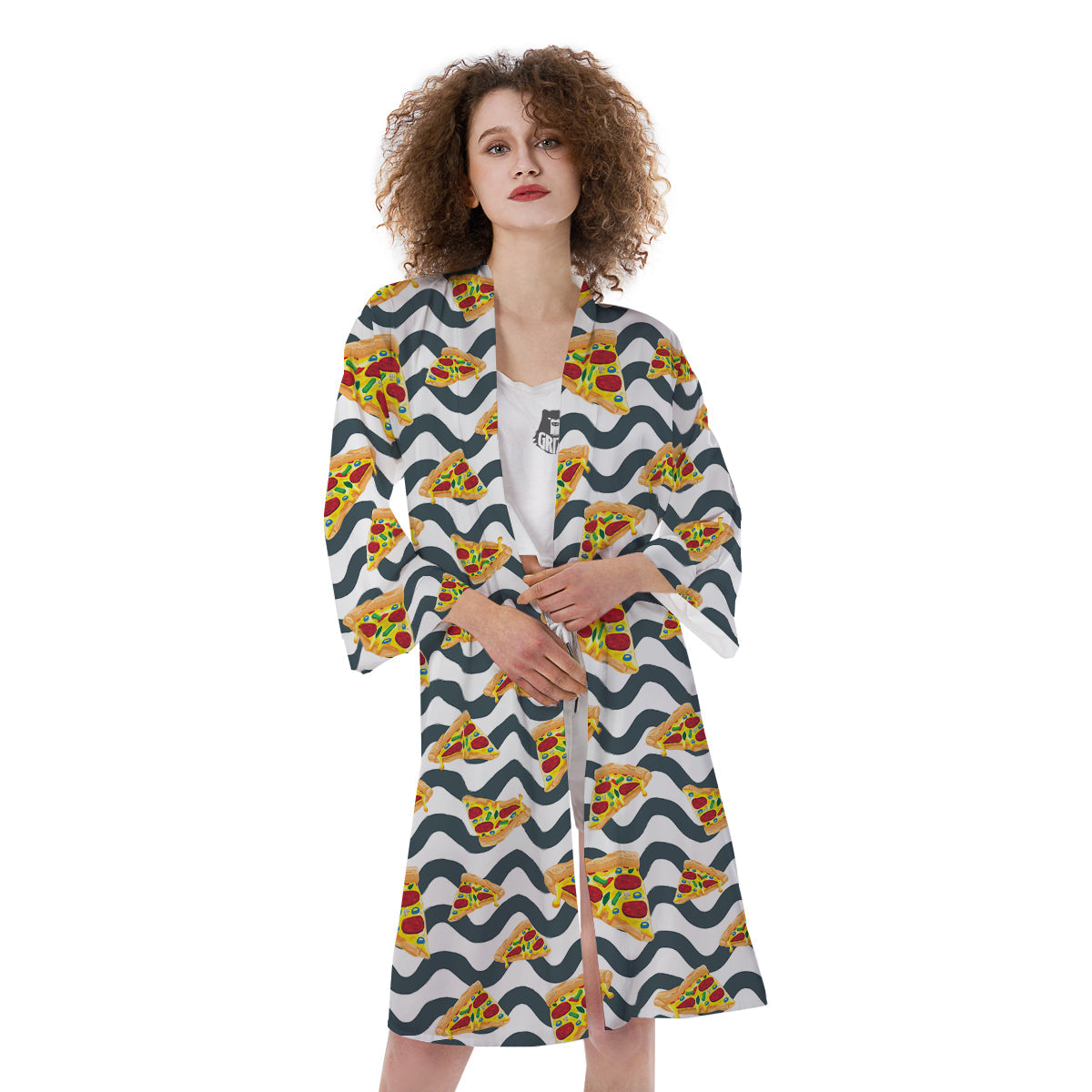 Pizza Zigzag Print Pattern Kimono-grizzshop