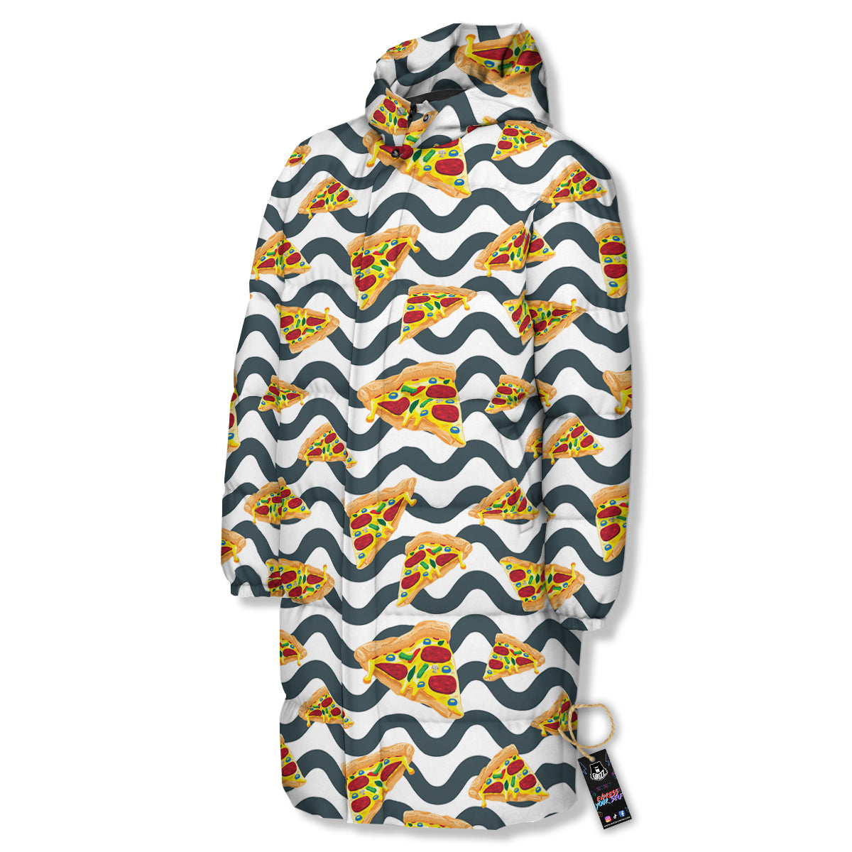 Pizza Zigzag Print Pattern Long Down Jacket-grizzshop