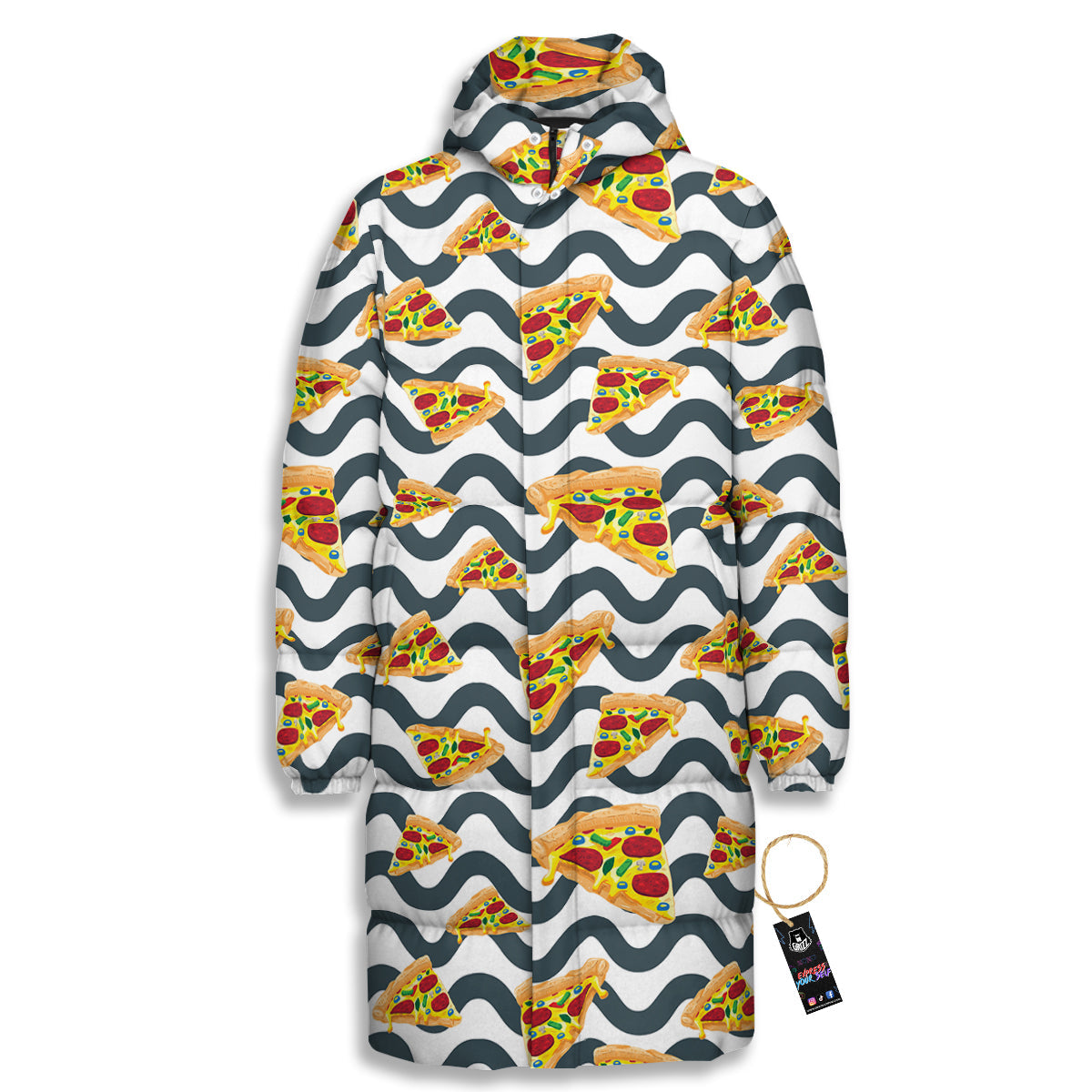 Pizza Zigzag Print Pattern Long Down Jacket-grizzshop