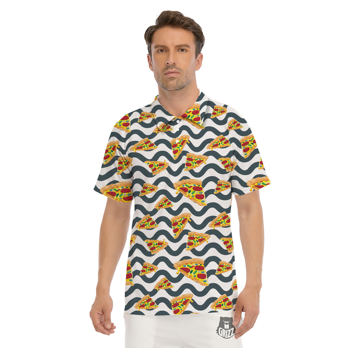 Pizza Zigzag Print Pattern Men's Golf Shirts-grizzshop