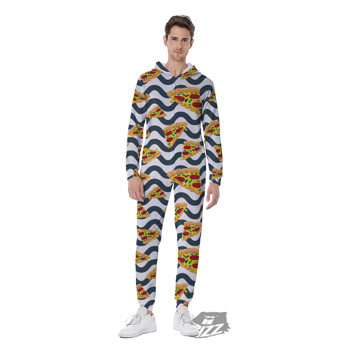 Pizza Zigzag Print Pattern Men's Jumpsuit-grizzshop