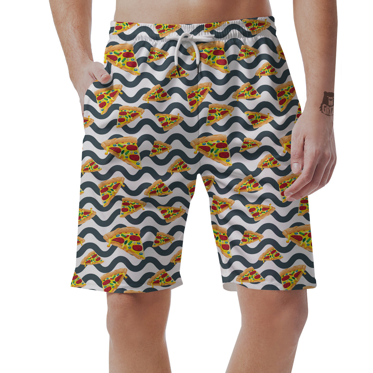 Pizza Zigzag Print Pattern Men's Shorts-grizzshop