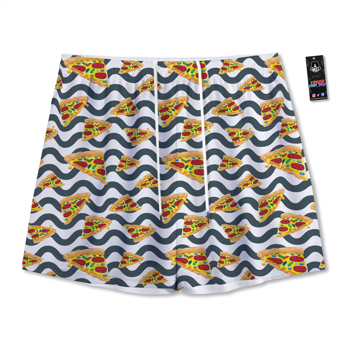 Pizza Zigzag Print Pattern Mesh Shorts