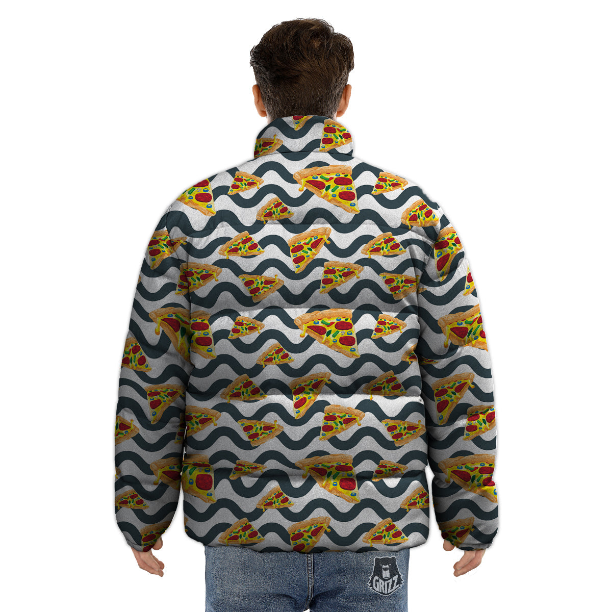 Pizza Zigzag Print Pattern Puffer Jacket-grizzshop