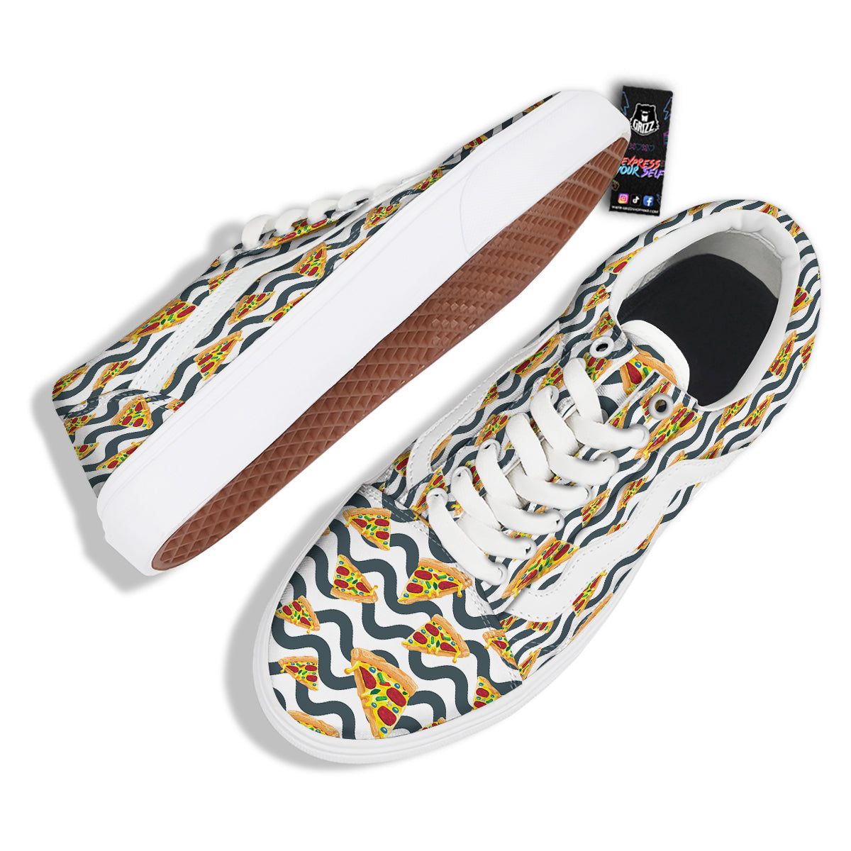 Pizza Zigzag Print Pattern Skate Shoes-grizzshop