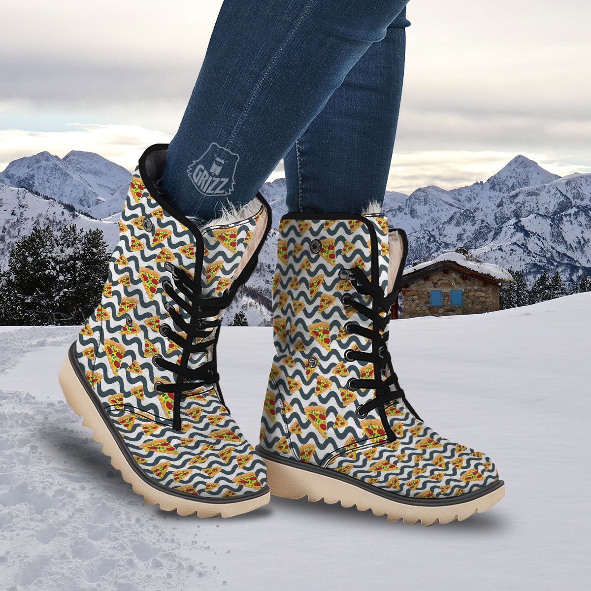 Pizza Zigzag Print Pattern Snow Boots-grizzshop
