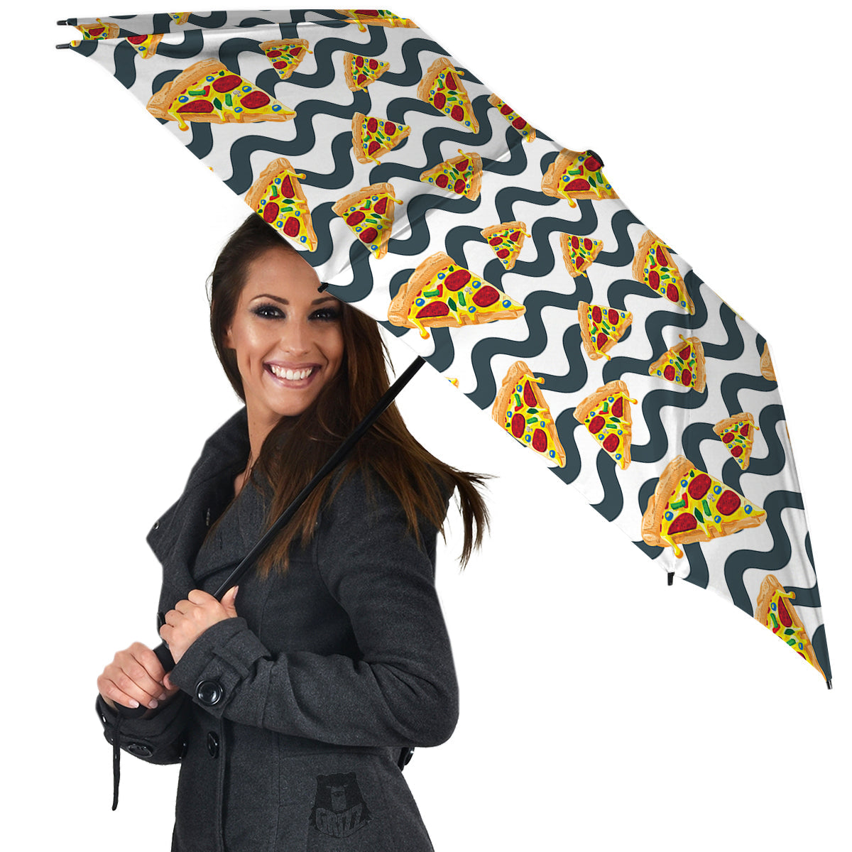 Pizza Zigzag Print Pattern Umbrella-grizzshop