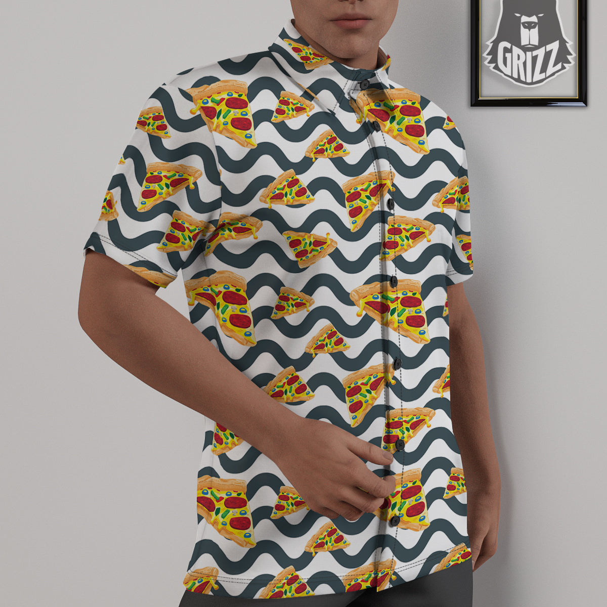 Pizza Zigzag Print Pattern Untucked Shirts-grizzshop
