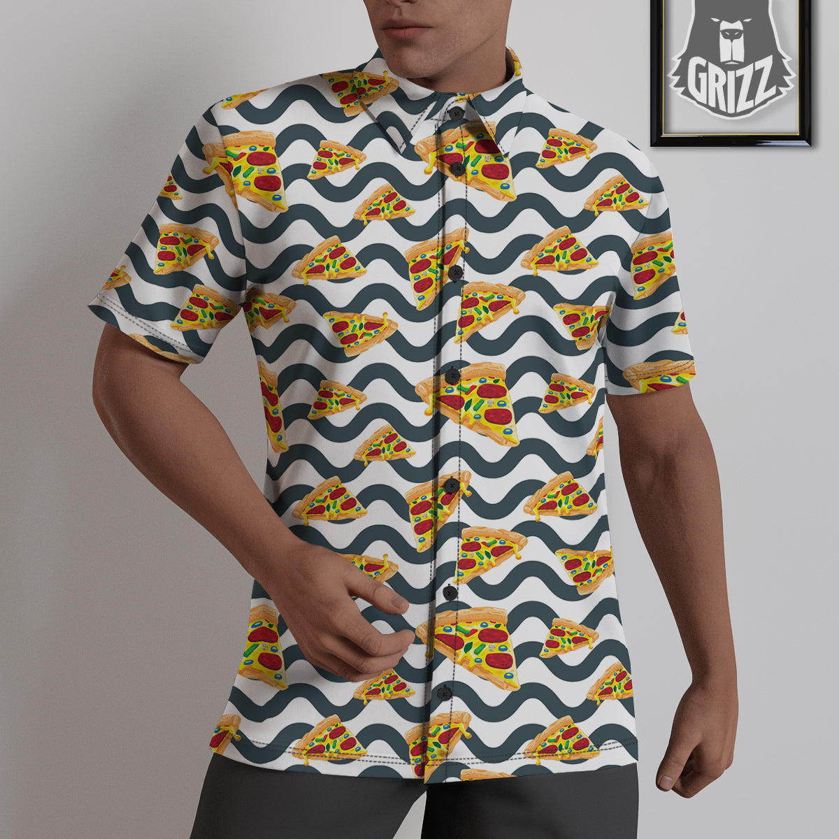 Pizza Zigzag Print Pattern Untucked Shirts-grizzshop