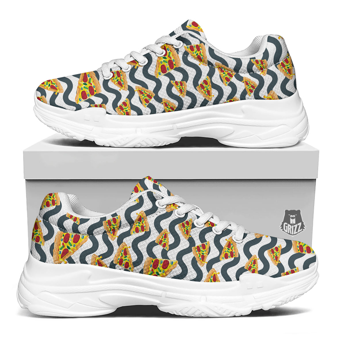 Pizza Zigzag Print Pattern White Chunky Shoes-grizzshop