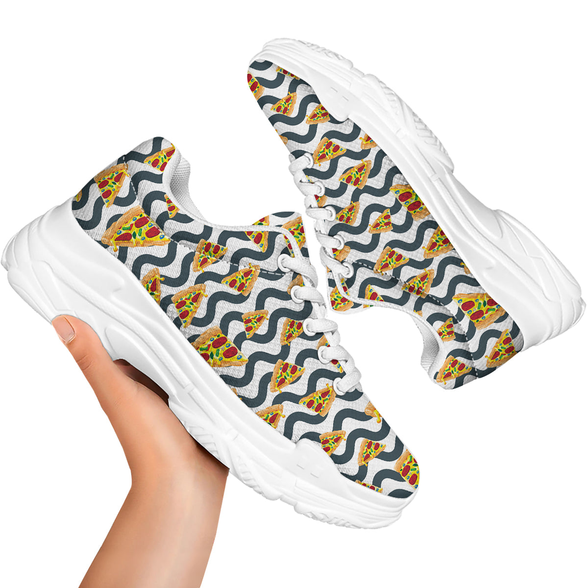 Pizza Zigzag Print Pattern White Chunky Shoes-grizzshop