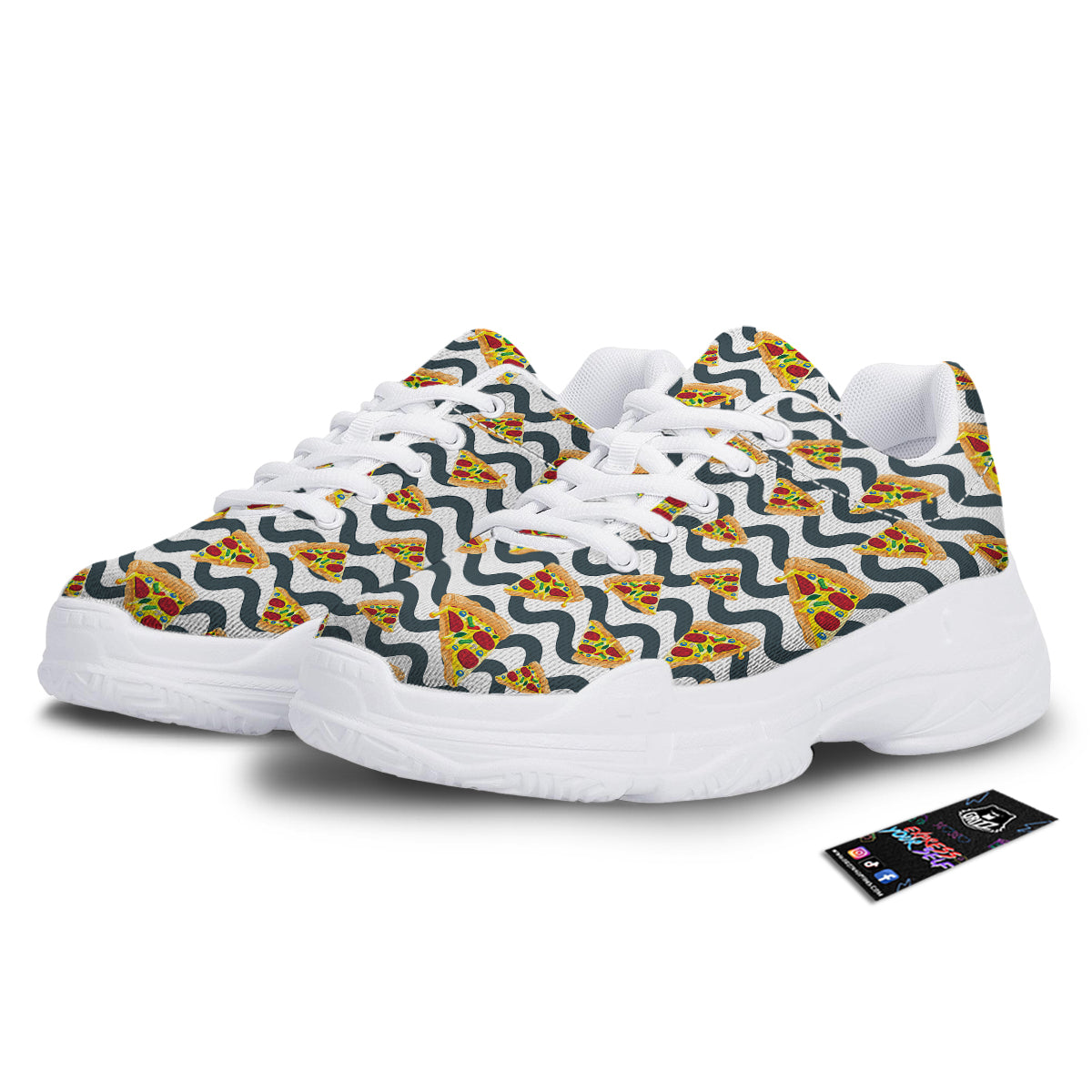 Pizza Zigzag Print Pattern White Chunky Shoes-grizzshop