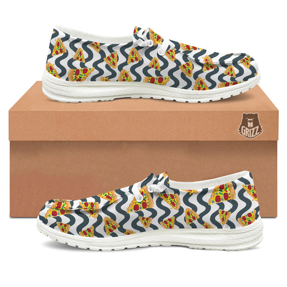 Pizza Zigzag Print Pattern White Loafers-grizzshop