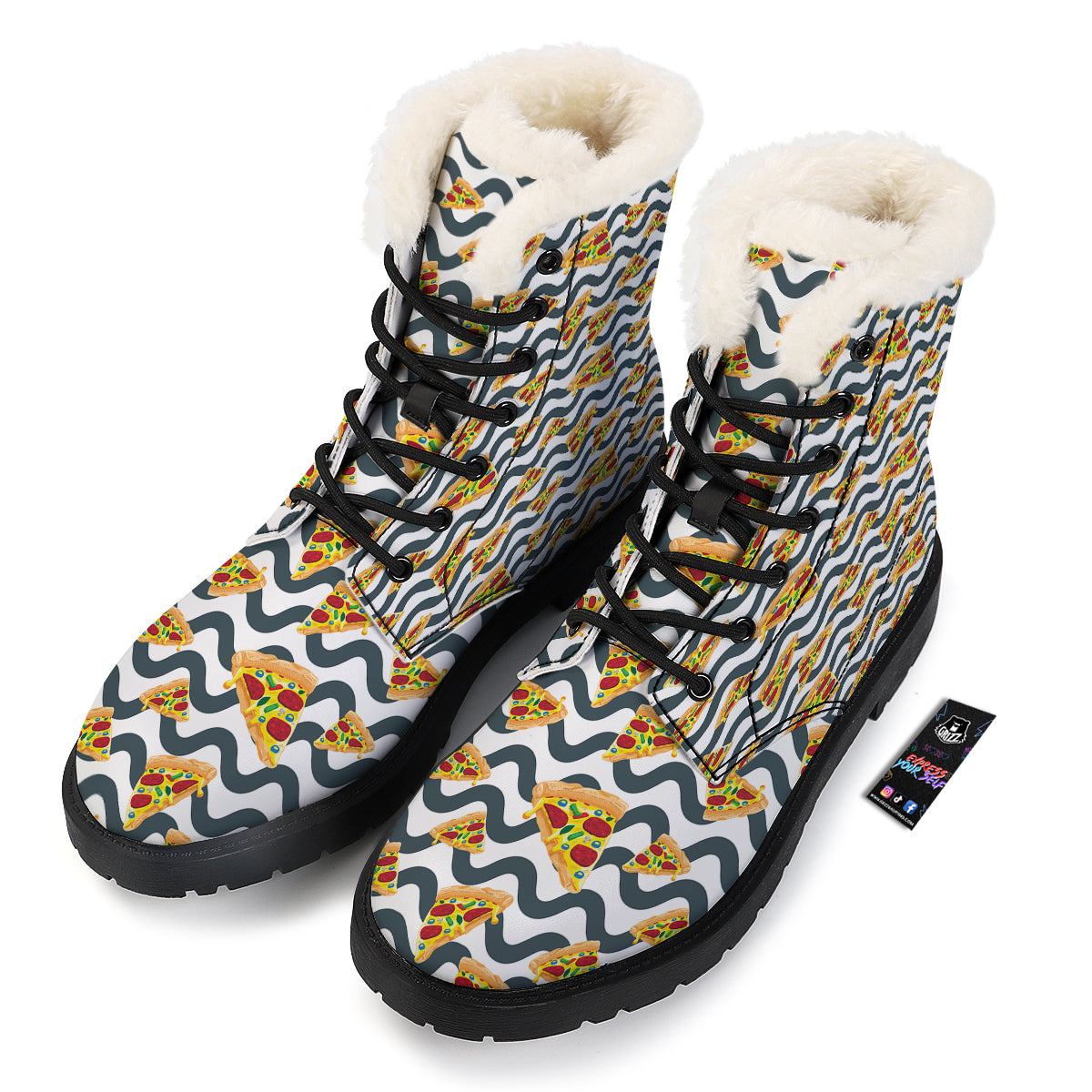 Pizza Zigzag Print Pattern Winter Boots-grizzshop