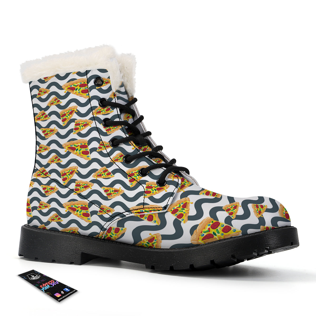 Pizza Zigzag Print Pattern Winter Boots-grizzshop