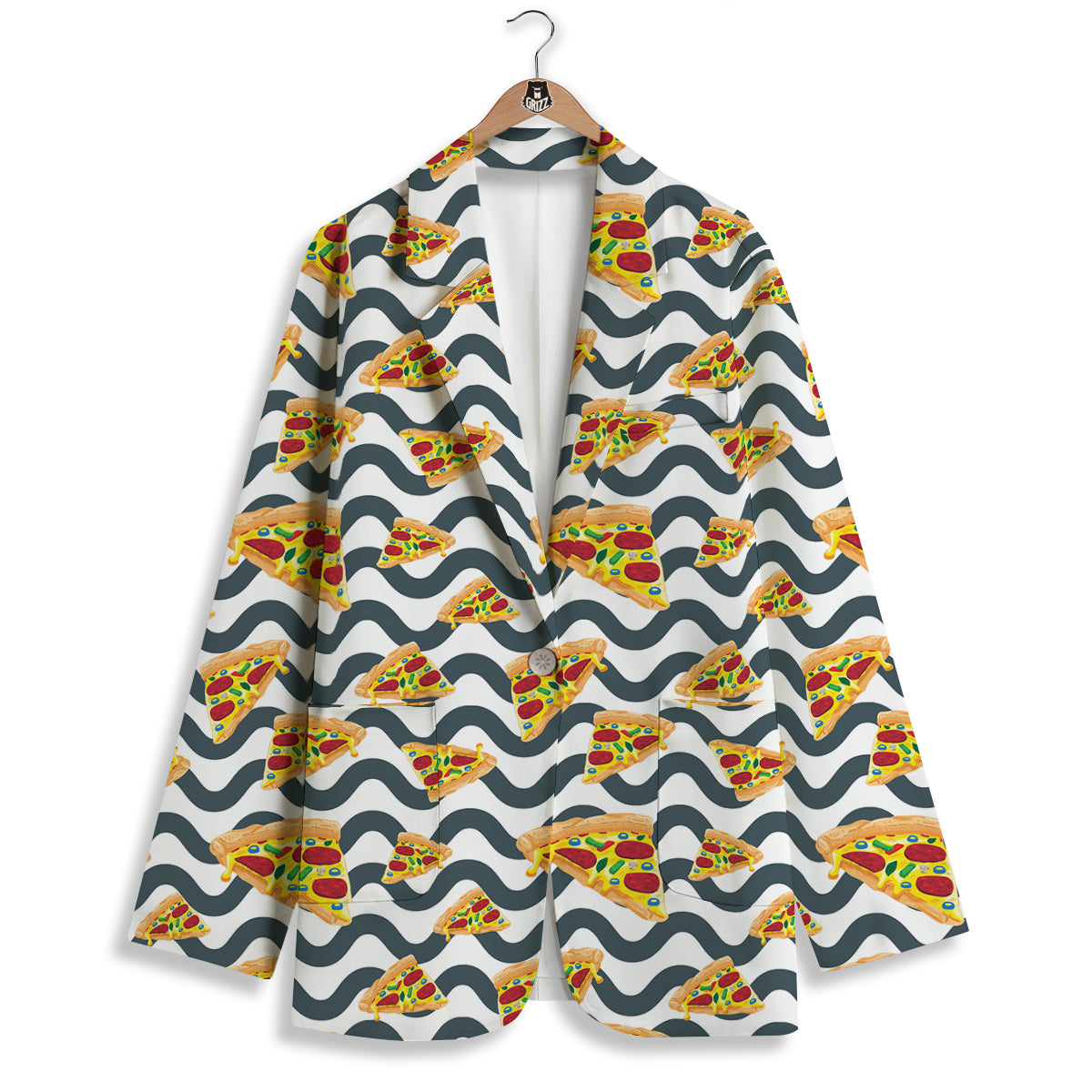 Pizza Zigzag Print Pattern Women's Blazer-grizzshop