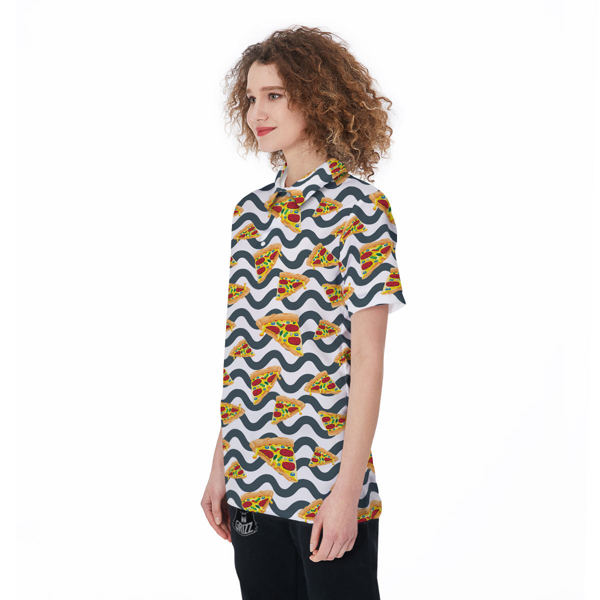 Pizza Zigzag Print Pattern Women's Golf Shirts-grizzshop