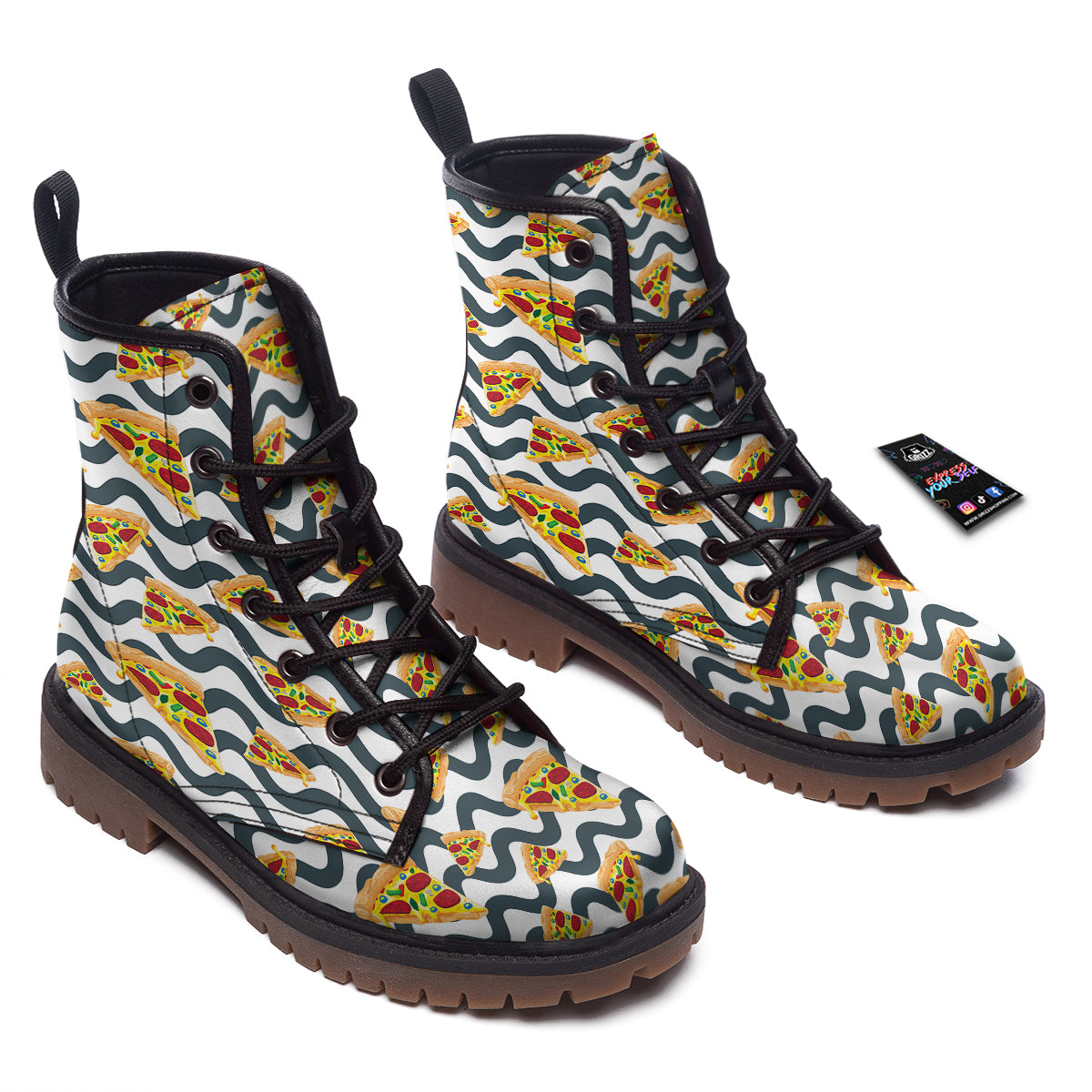 Pizza Zigzag Print Pattern Work Boots-grizzshop